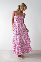 Emily Floral Ruffle Maxi Dress | Pink Print - Oh Hello Clothing