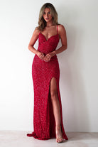 Clarisse Bodycon Sequin Gown | Red - Oh Hello Clothing