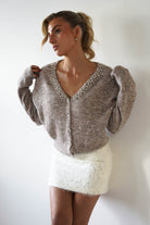 Cali Knitted Embellished Cardigan | Taupe | Oh Hello Clothing | ONE SIZE (6 - 12)