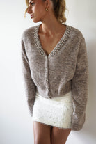 Cali Knitted Embellished Cardigan | Taupe | Oh Hello Clothing | ONE SIZE (6 - 12)