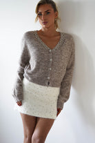 Cali Knitted Embellished Cardigan | Taupe | Oh Hello Clothing | ONE SIZE (6 - 12)
