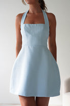 Spencer Halterneck Tweed Mini Dress | Blue | Oh Hello Clothing | XS (6)