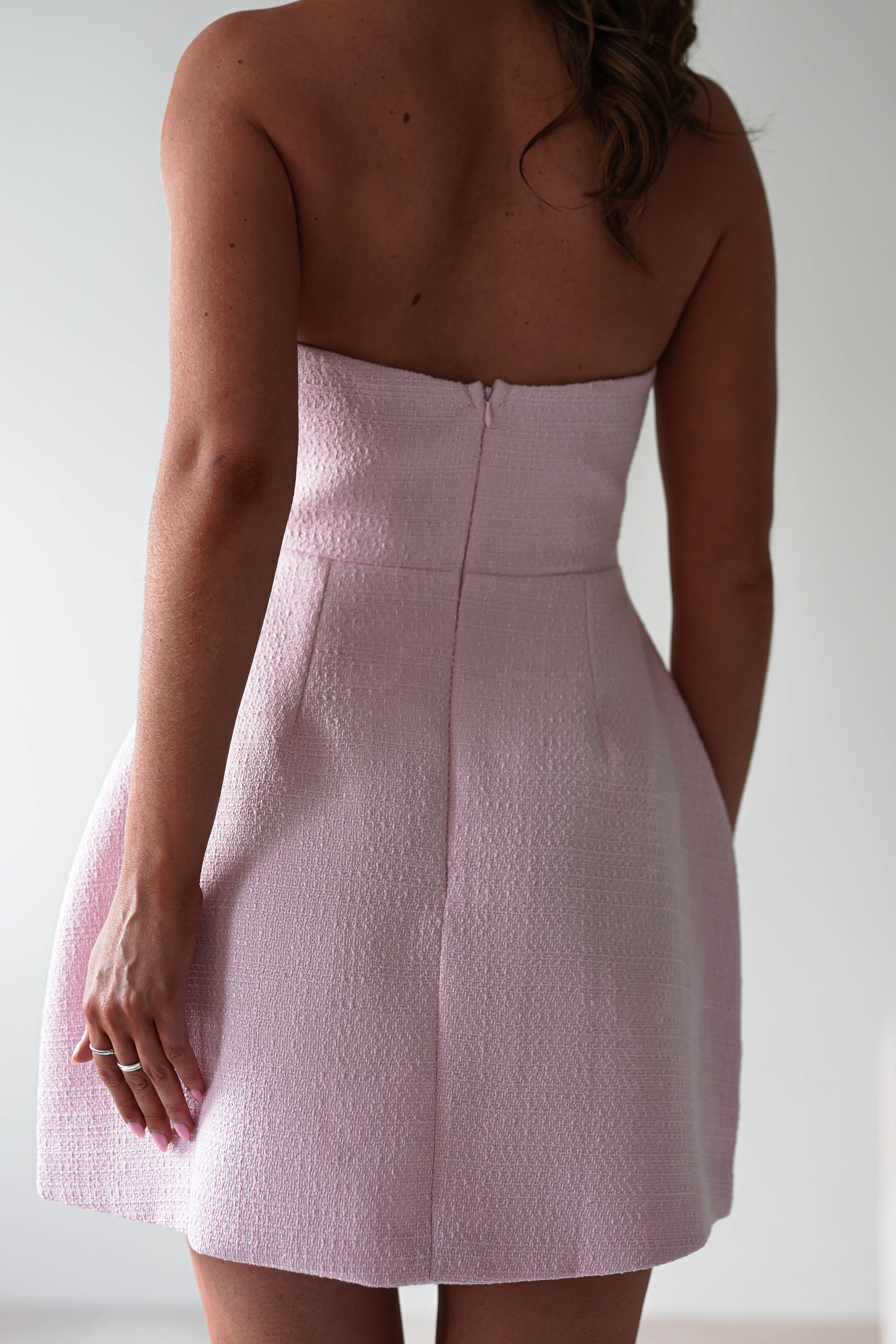 Spencer Halterneck Tweed Mini Dress | Pink | Oh Hello Clothing | XS (6)