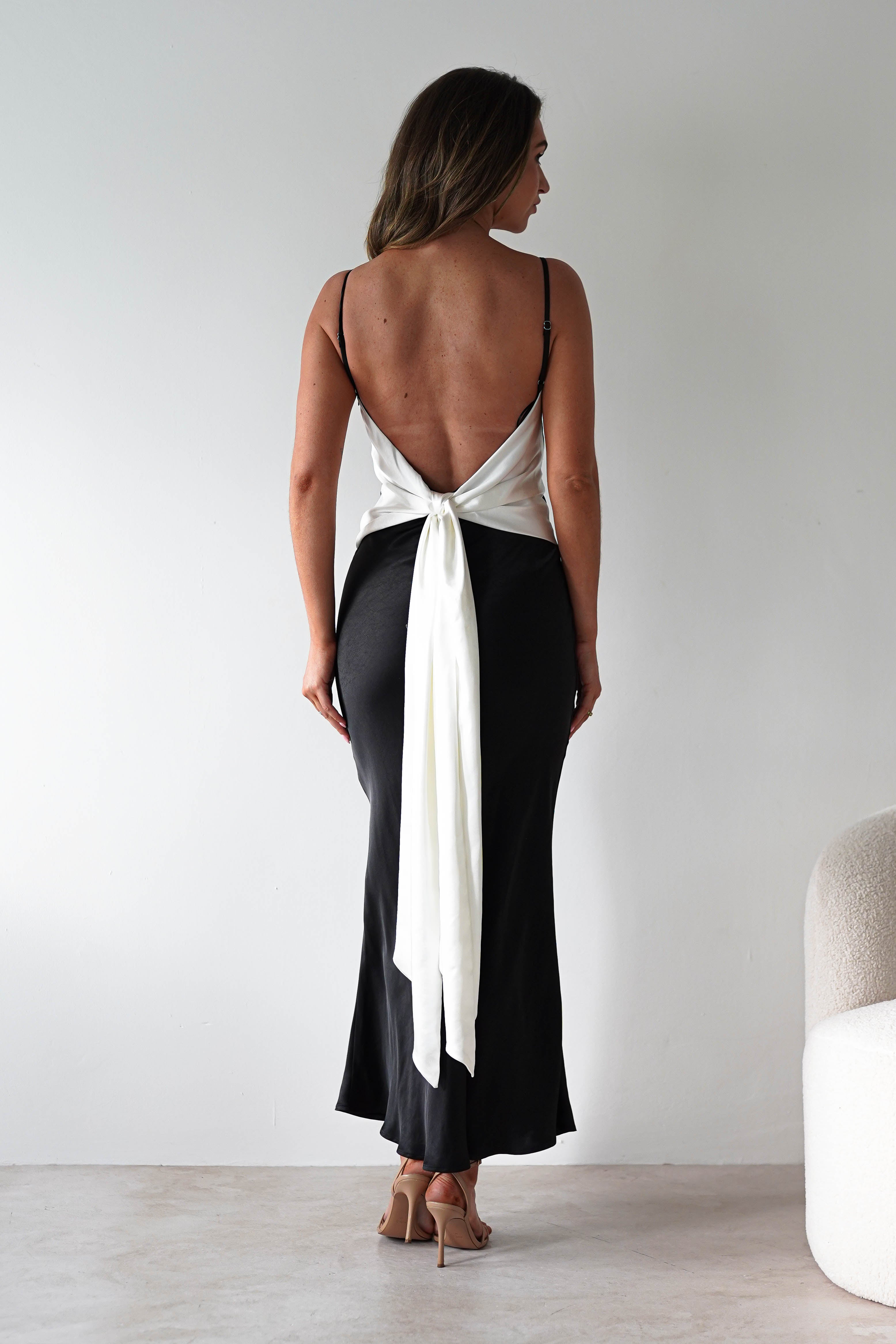 Hermie Silky Satin Maxi Dress | Black/White | Oh Hello Clothing | XS (6)