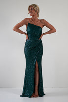 Mabel Strapless Sequin Gown | Emerald Green - Oh Hello Clothing