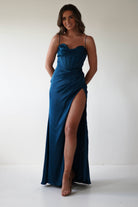 Julianne Corset Satin Gown | French Navy - Oh Hello Clothing