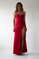 Julianne Corset Satin Gown | Red - Oh Hello Clothing