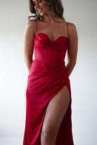 Julianne Corset Satin Gown | Red - Oh Hello Clothing