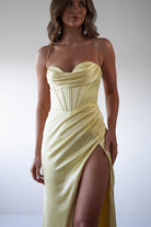 Julianne Corset Satin Gown | Yellow - Oh Hello Clothing