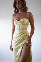 Julianne Corset Satin Gown | Yellow - Oh Hello Clothing