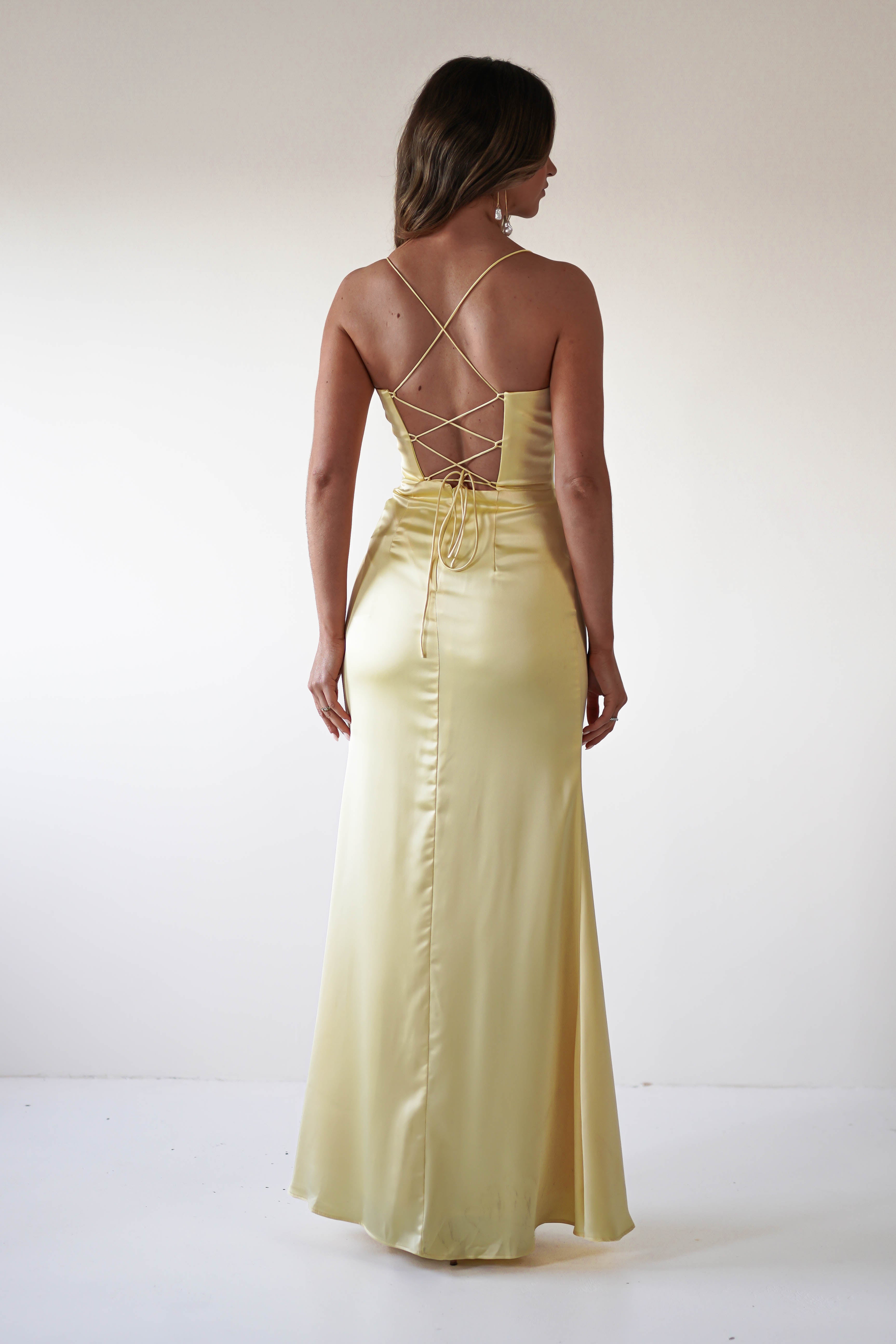 Julianne Corset Satin Gown | Yellow - Oh Hello Clothing