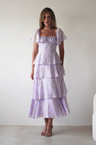 Mirielle Gold Detail Ruffle Maxi Dress | Lilac | Oh Hello Clothing | XS (6)