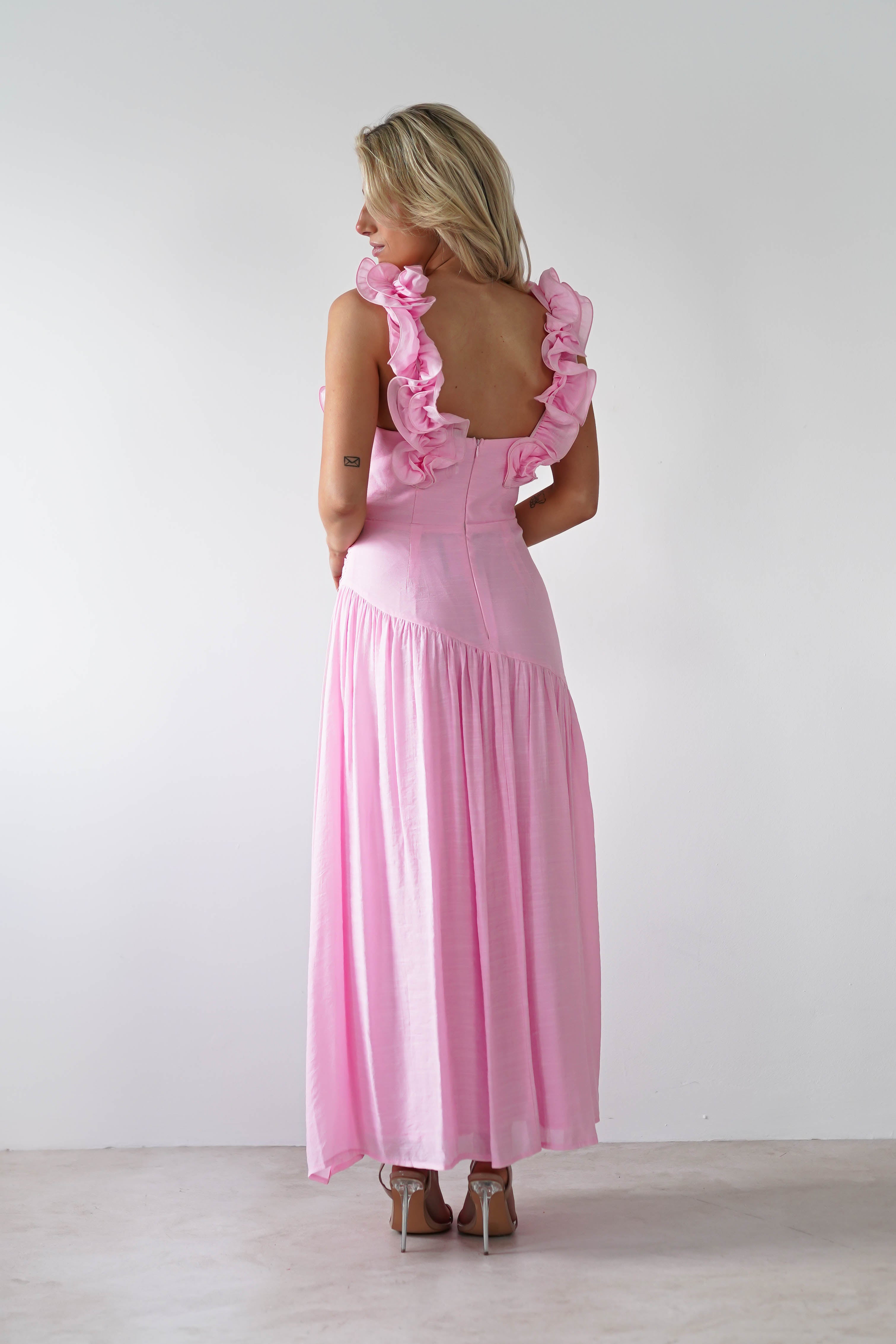 Lara Ruffle Detail Midaxi | Pink | Oh Hello Clothing | XS (6)