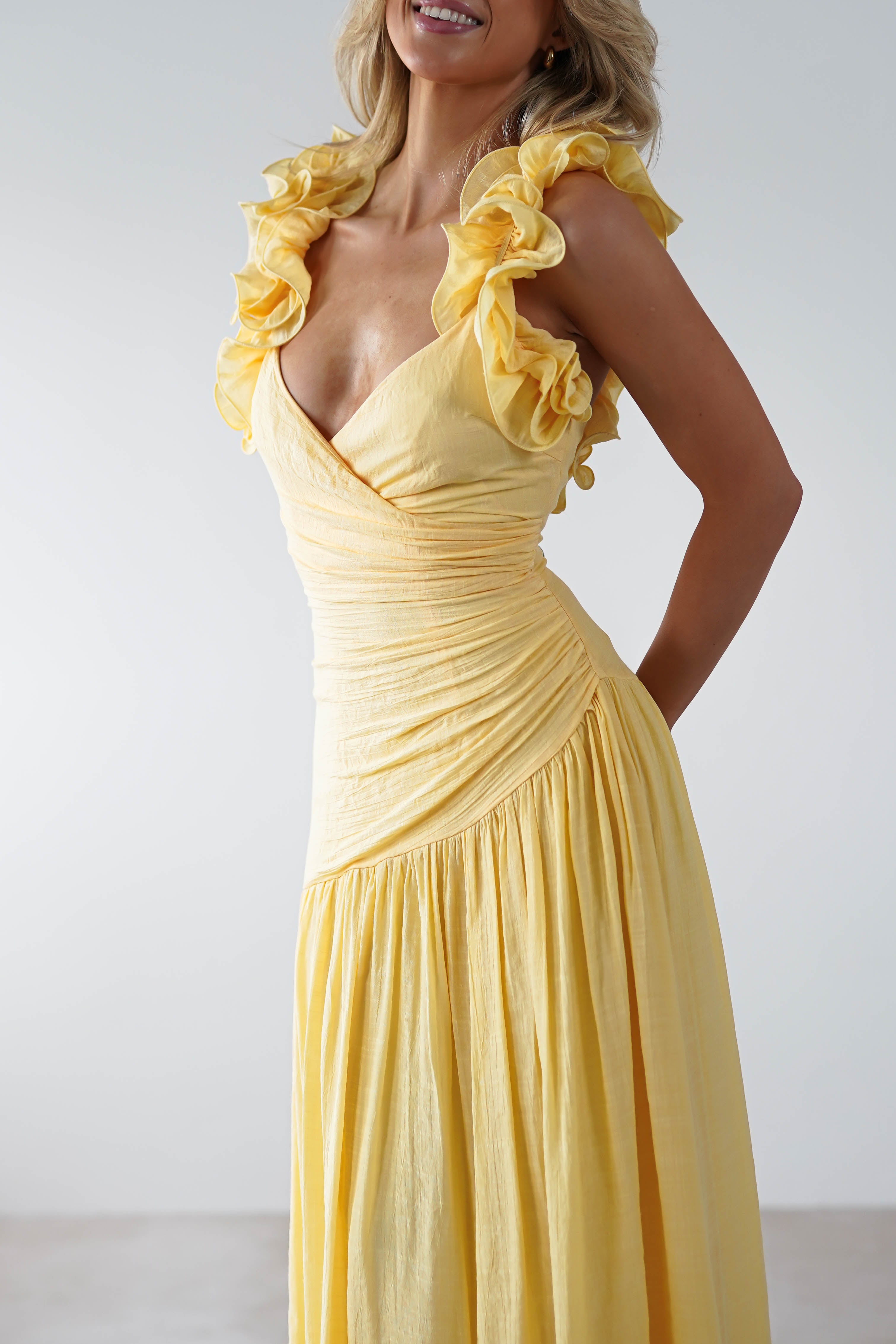 Lara Ruffle Detail Midaxi | Yellow | Oh Hello Clothing | XS (6)