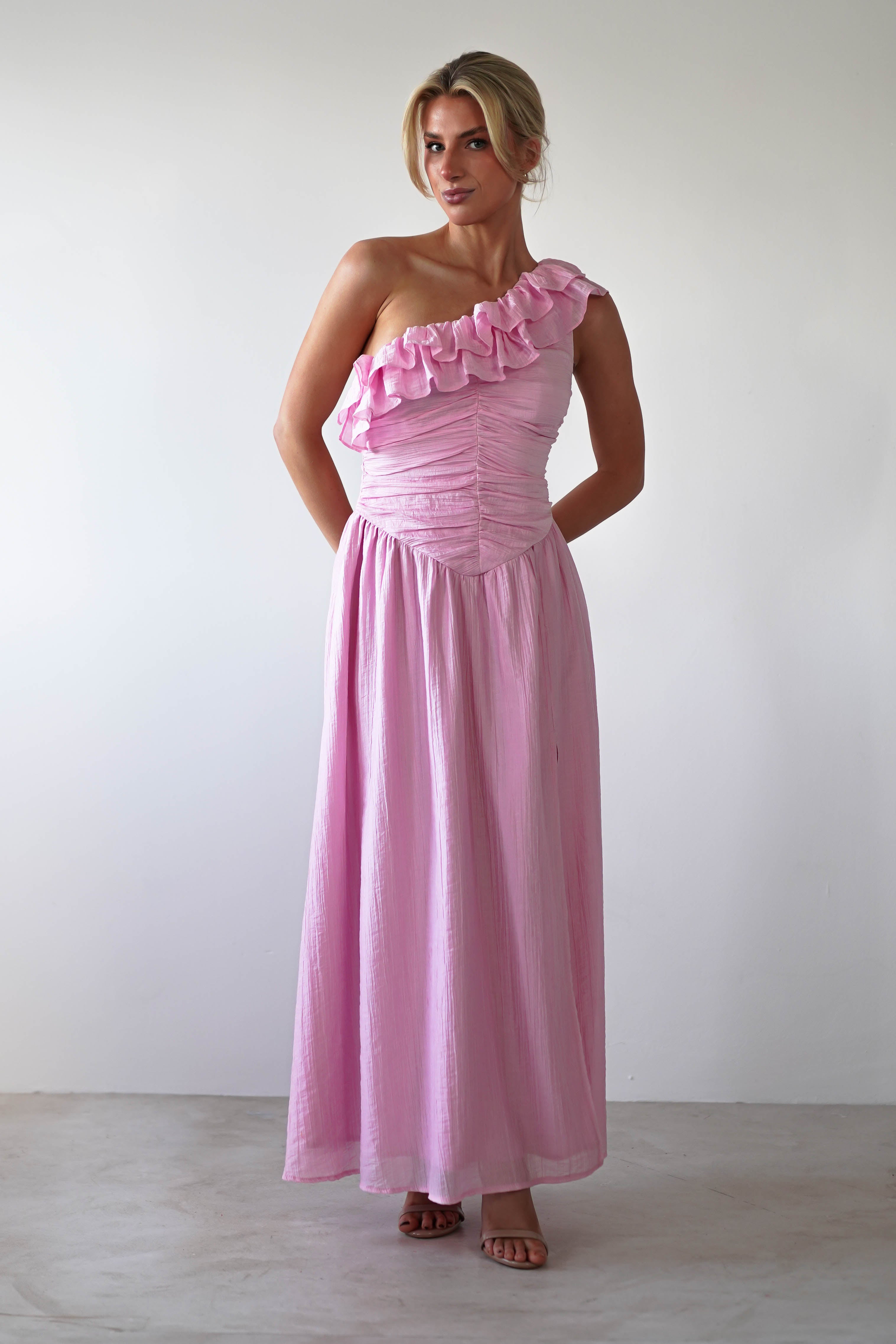 Jamie Ruffle One Shoulder Midaxi | Pink - Oh Hello Clothing