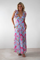 Karmen Ruffle Floral Midaxi Dress | Blue/Pink - Oh Hello Clothing