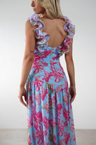 Karmen Ruffle Floral Midaxi Dress | Blue/Pink - Oh Hello Clothing