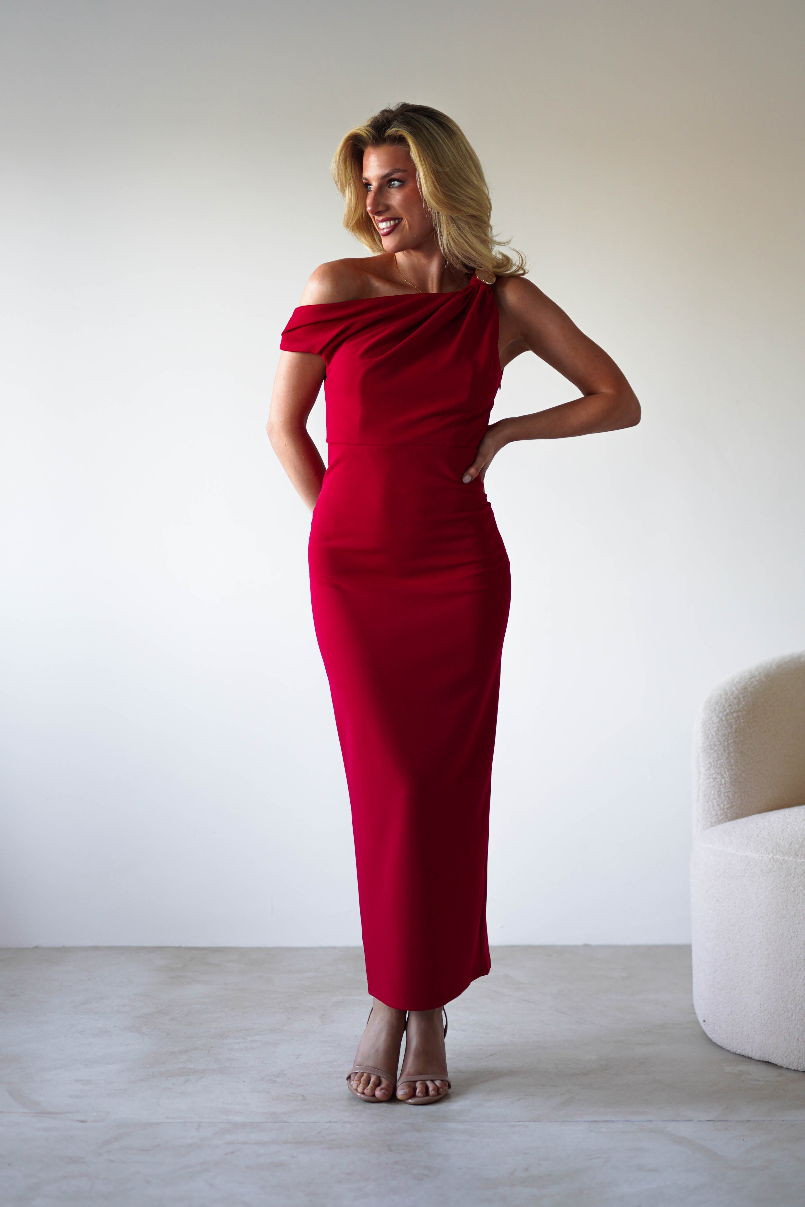 Shayna Off The Shouler Midaxi | Red | Oh Hello Clothing | XS (6)