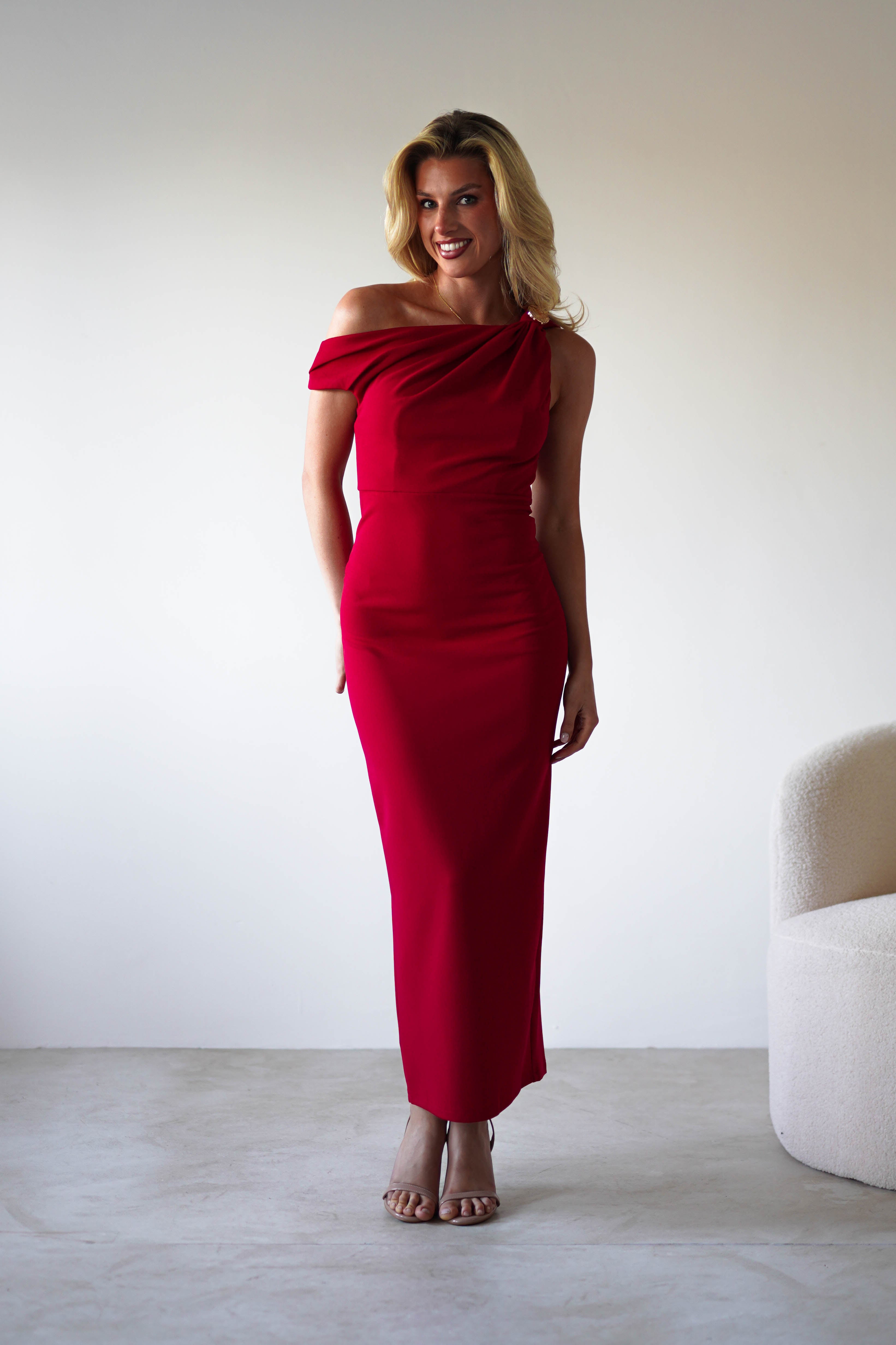 Shayna Off The Shouler Midaxi | Red | Oh Hello Clothing | XS (6)