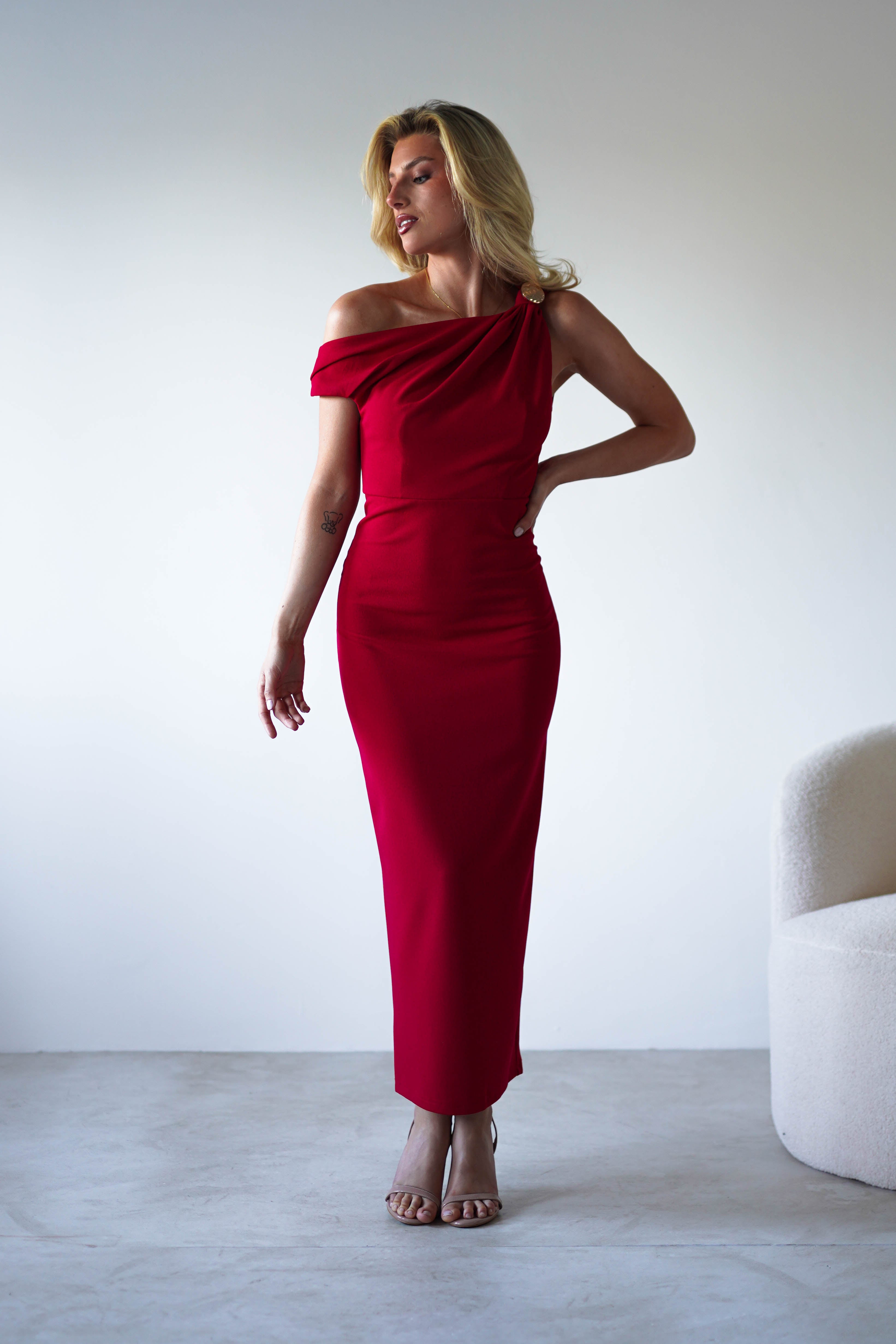Shayna Off The Shouler Midaxi | Red | Oh Hello Clothing | XS (6)