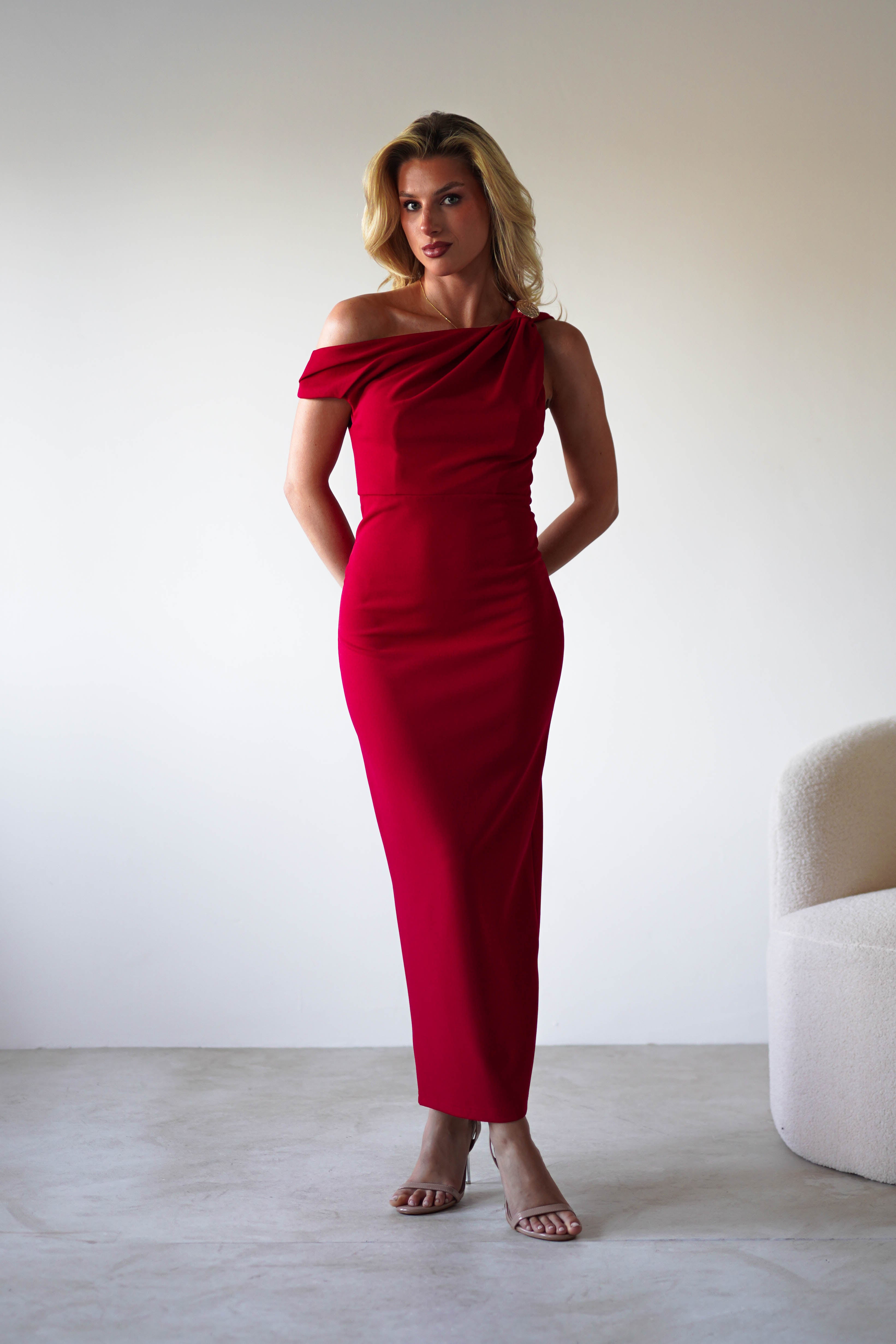Shayna Off The Shouler Midaxi | Red | Oh Hello Clothing | XS (6)