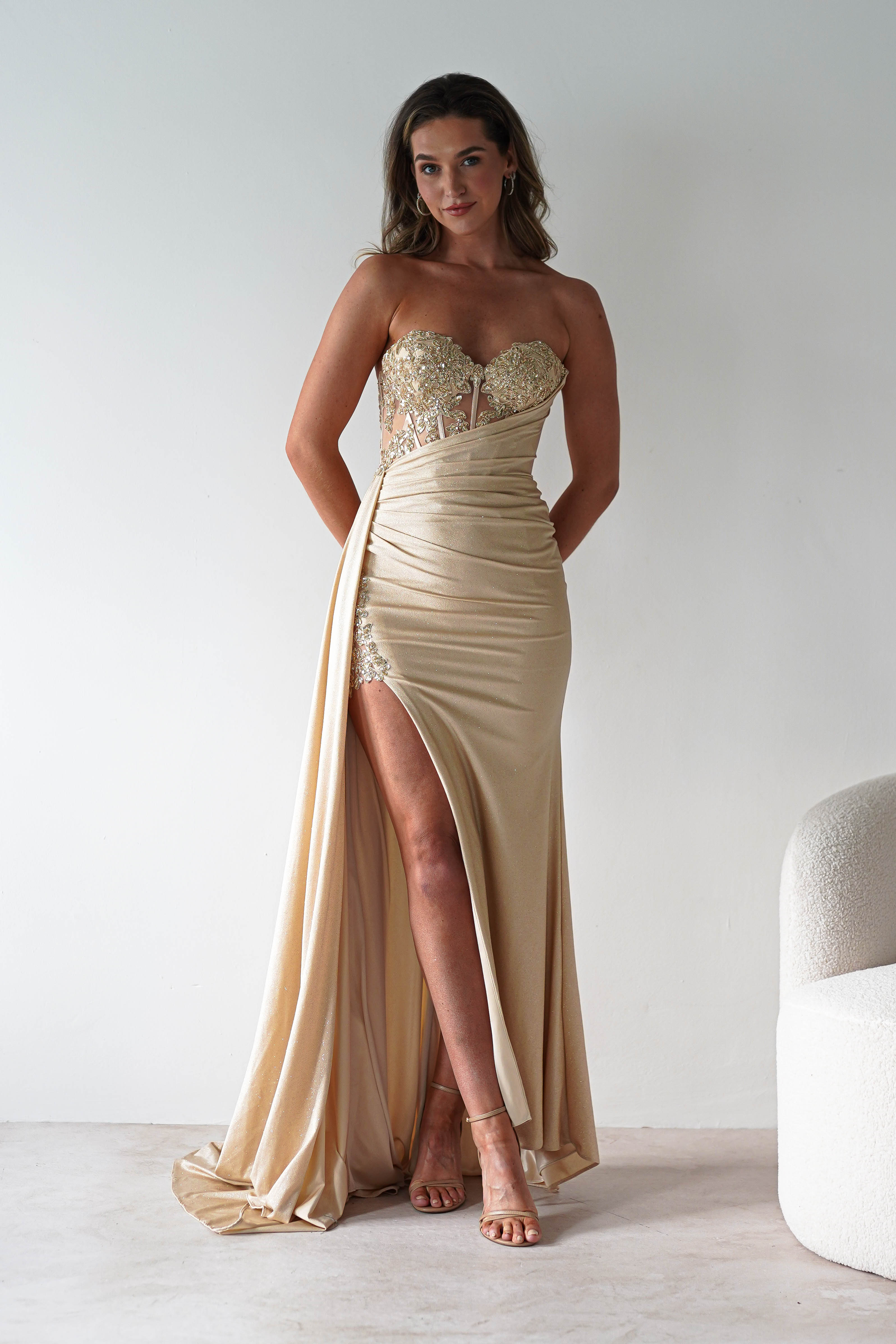 Lavelle Glitter Bodycon Gown | Gold | Oh Hello Clothing | XS (6)
