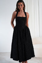 Margot Textured Midaxi Dress | Black | Oh Hello Clothing | S (8)