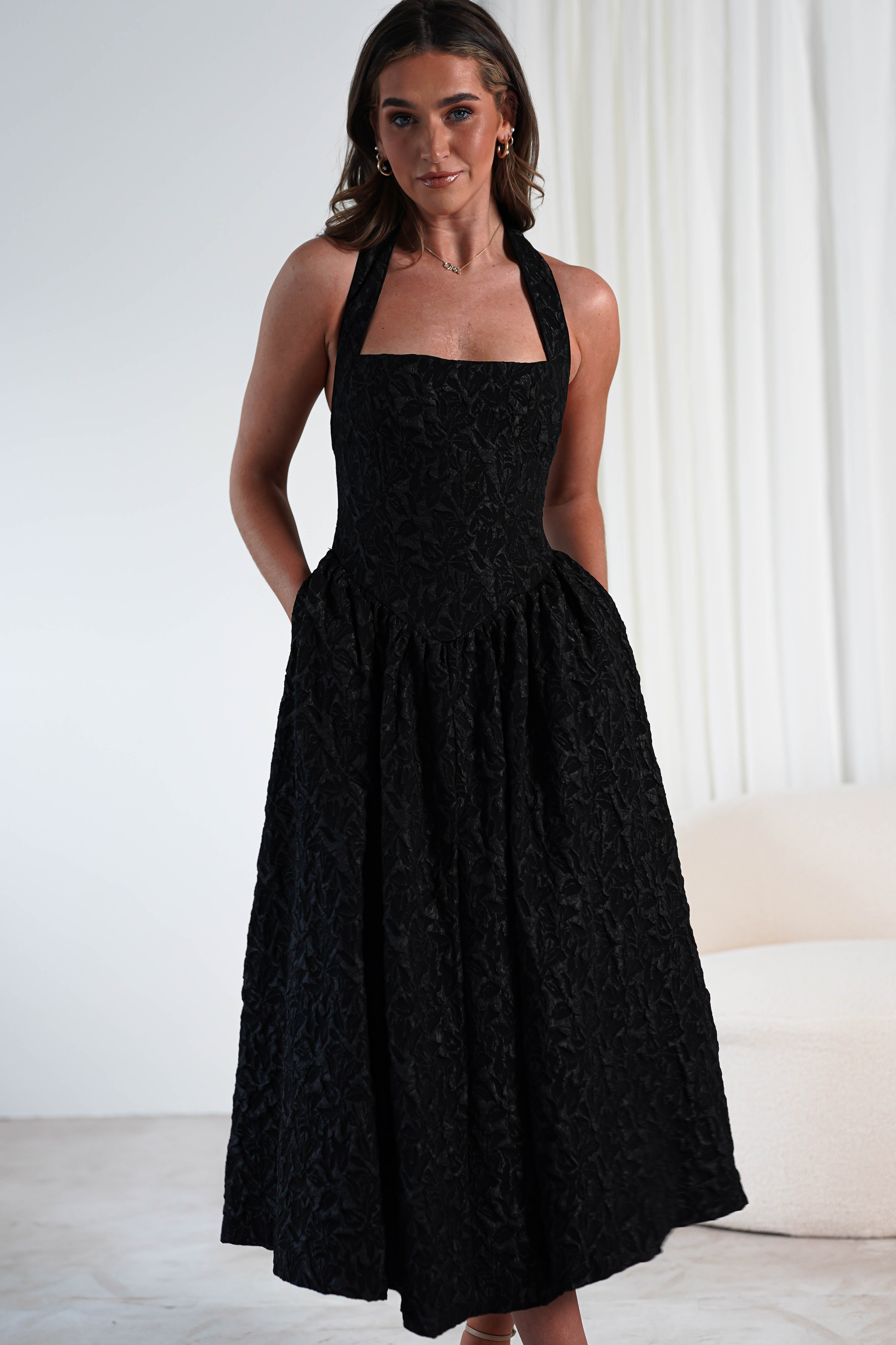 Margot Textured Midaxi Dress | Black | Oh Hello Clothing | S (8)