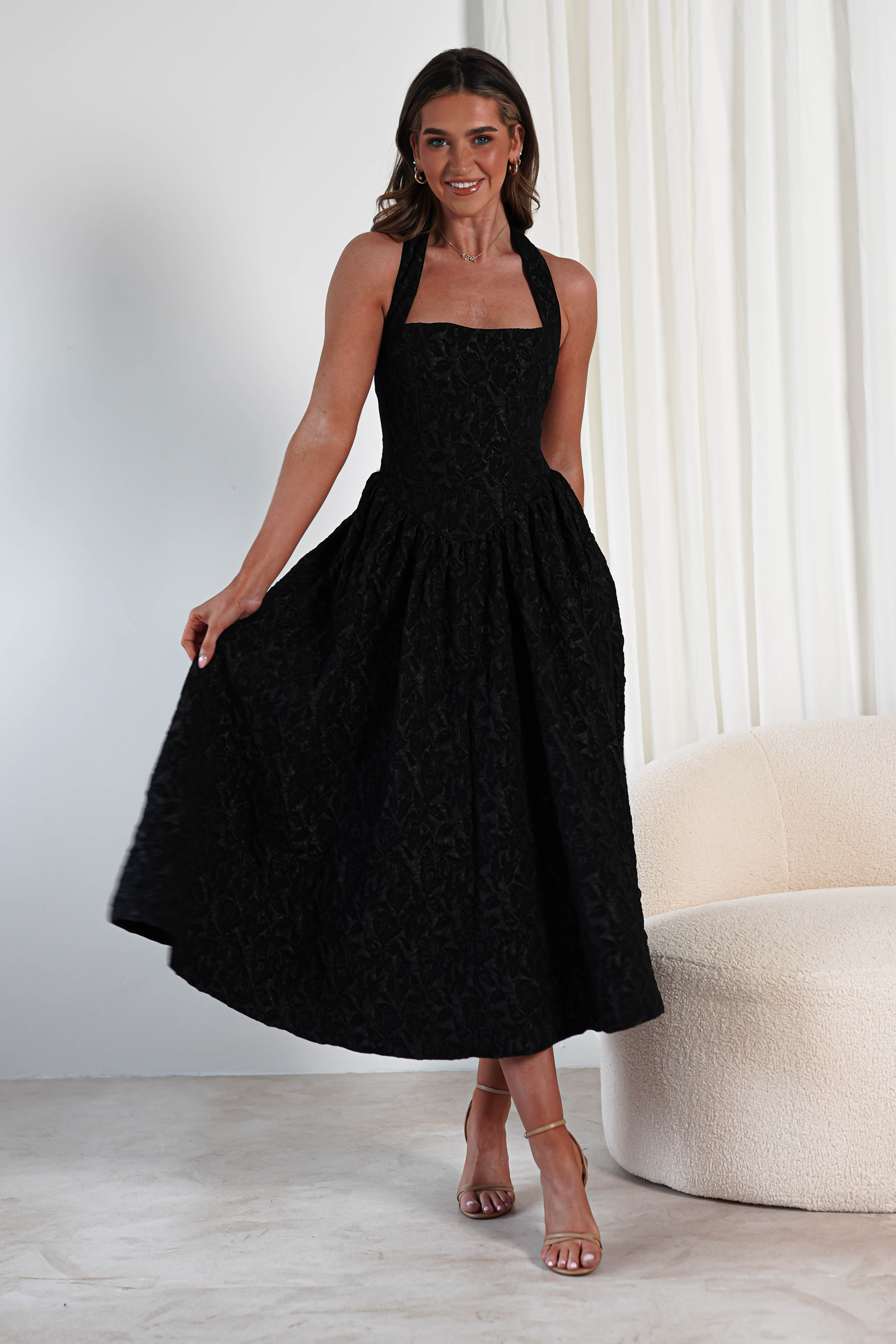 Margot Textured Midaxi Dress | Black | Oh Hello Clothing | S (8)