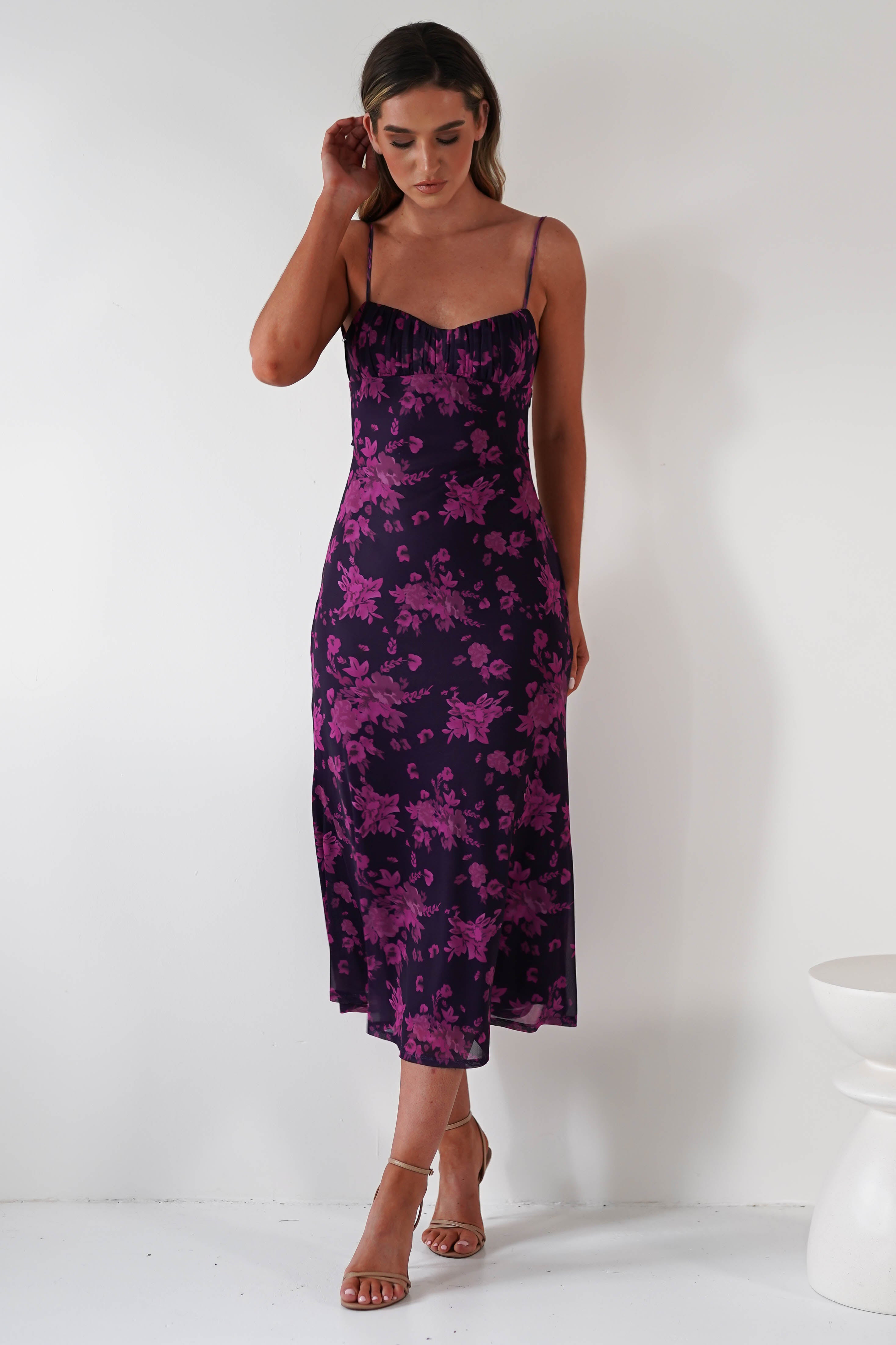 Merlo Low Back Midaxi Dress | Grape Print | Oh Hello Clothing | XS (6)