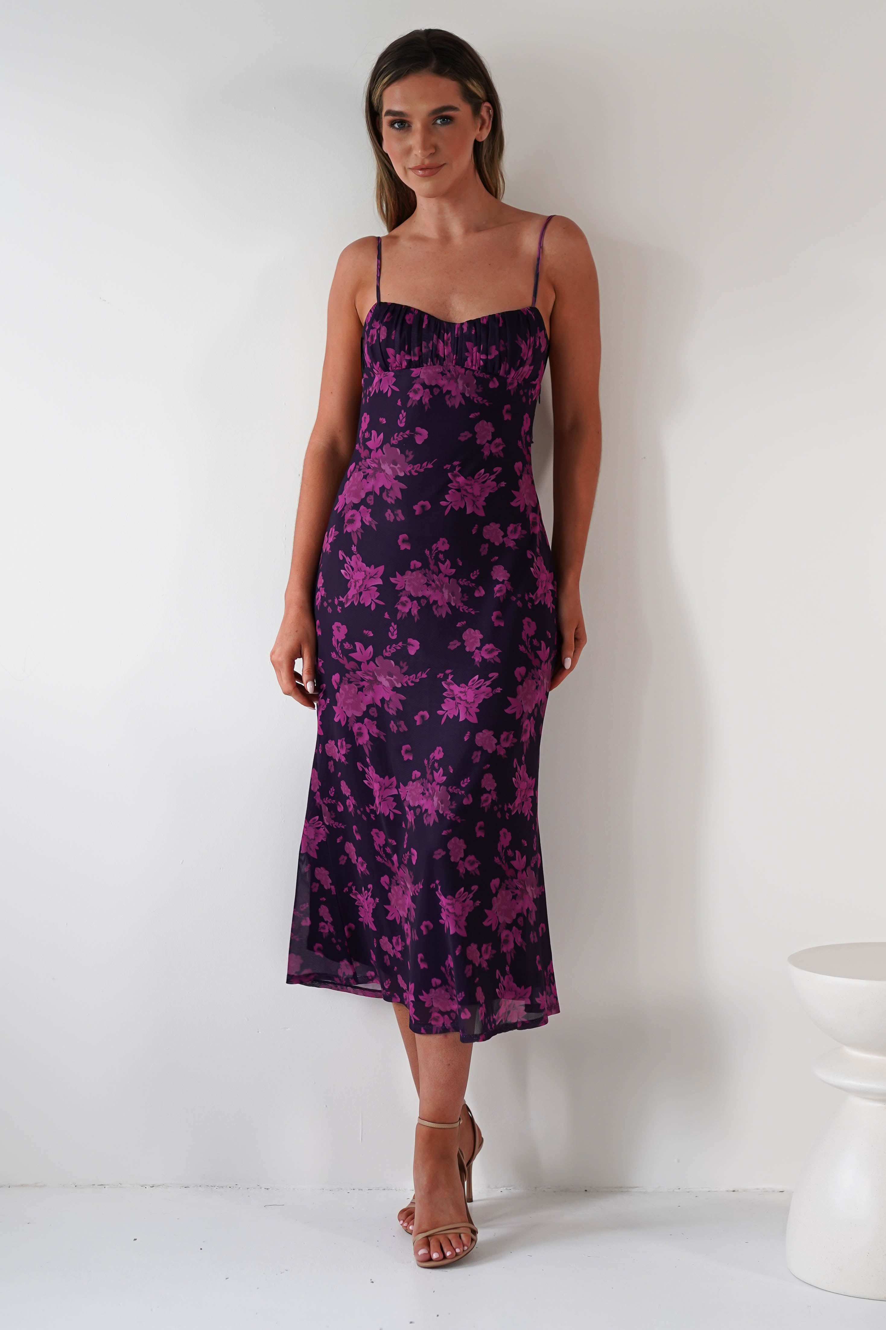 Merlo Low Back Midaxi Dress | Grape Print | Oh Hello Clothing | XS (6)