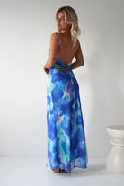 Ariel Chiffon Printed Maxi Dress | Blue | Oh Hello Clothing | XS (6)