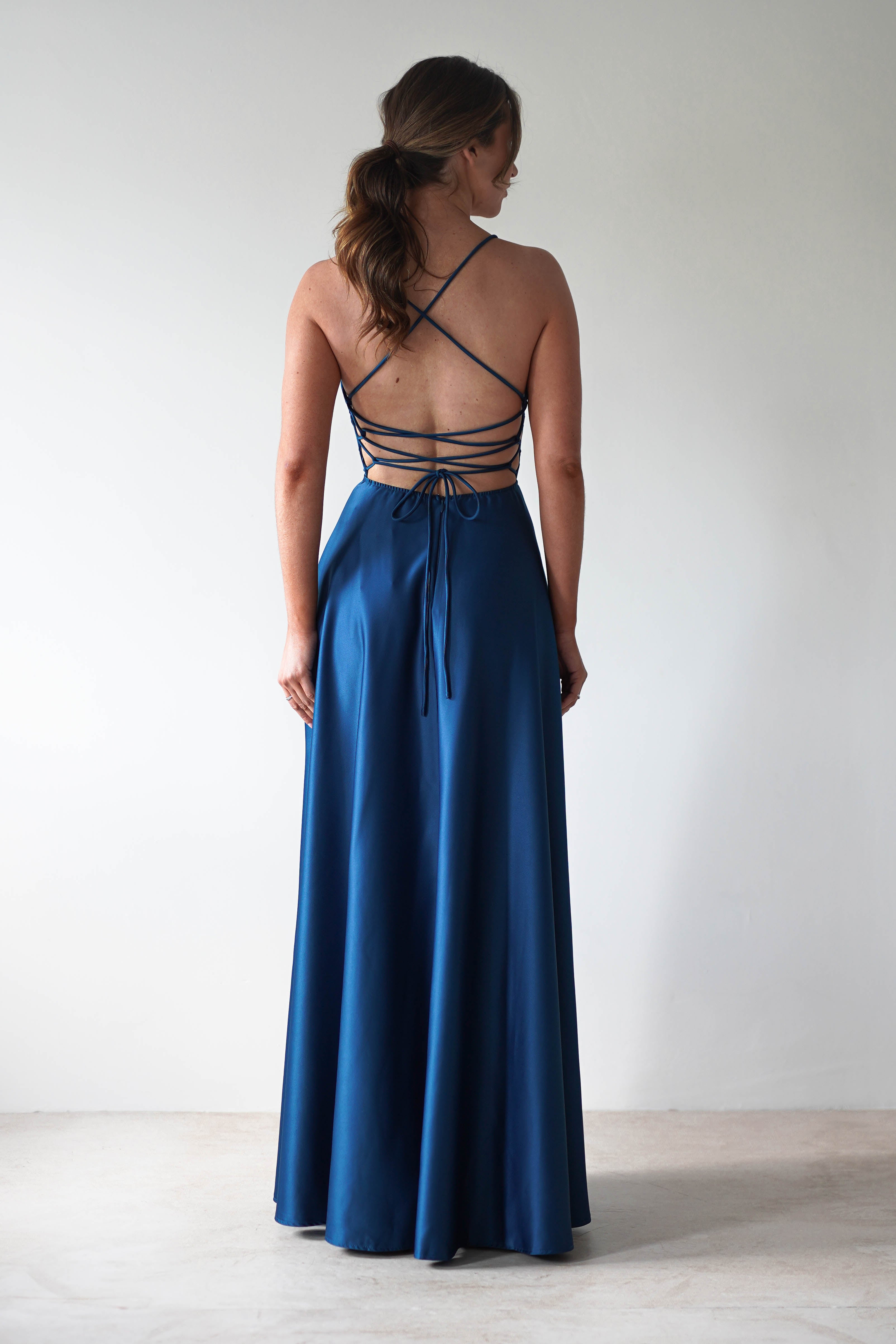 Shantal Satin Gown | Ocean Teal Blue | Oh Hello Clothing | XS (6)