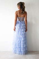 Claudette Ruffle Glitter Maxi Dress | Blue - Oh Hello Clothing