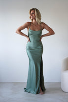Elsa Matte Satin Maxi Gown | Olive | Oh Hello Clothing | XS (6)