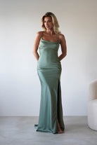 Elsa Matte Satin Maxi Gown | Olive | Oh Hello Clothing | XS (6)
