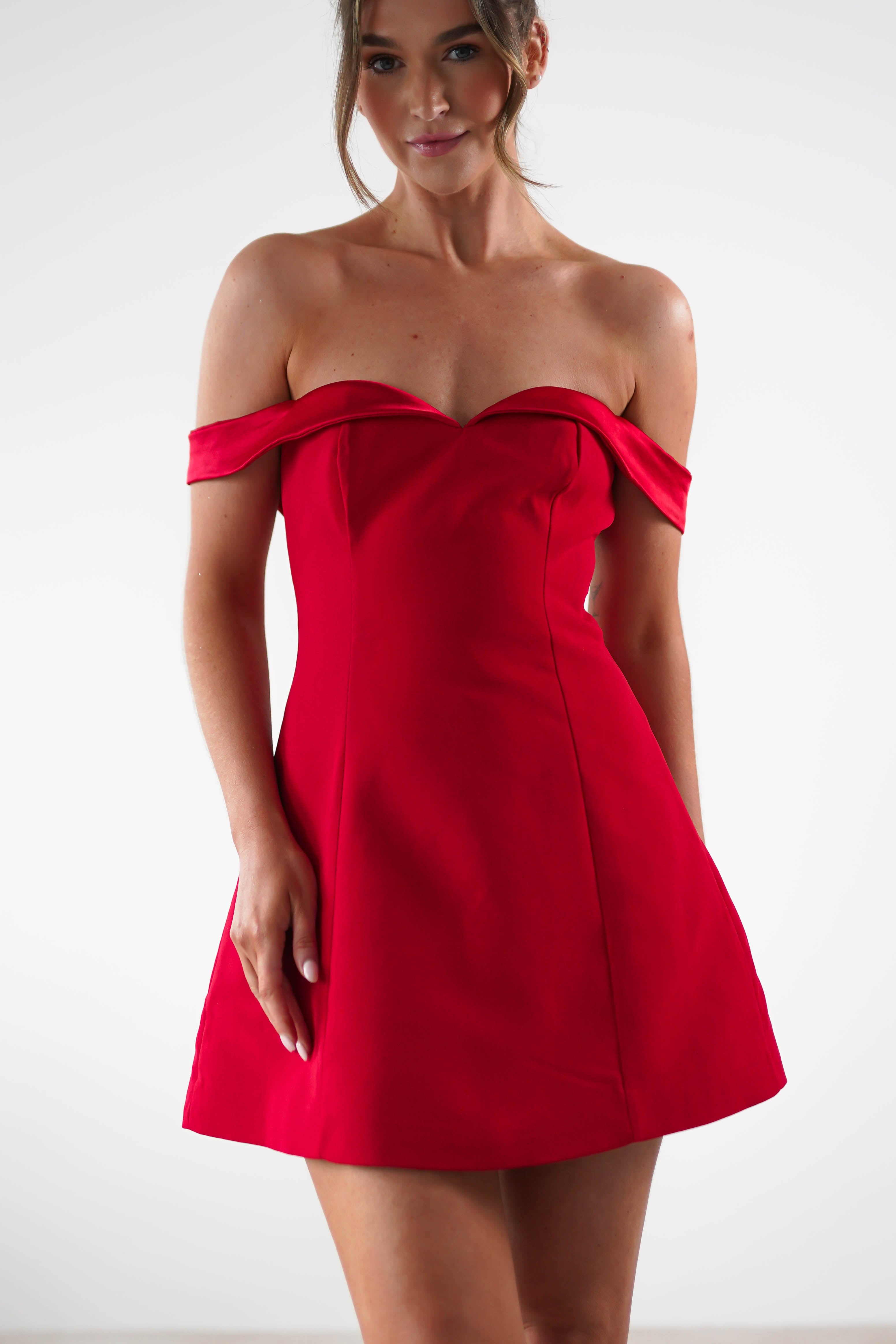 Petra Off the Shoulder Mini Dress | Red | Oh Hello Clothing | S (8)