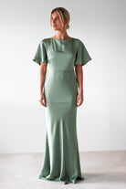 Olivia Soft Matte Satin Maxi Dress | Olive | Oh Hello Clothing | XS (6)