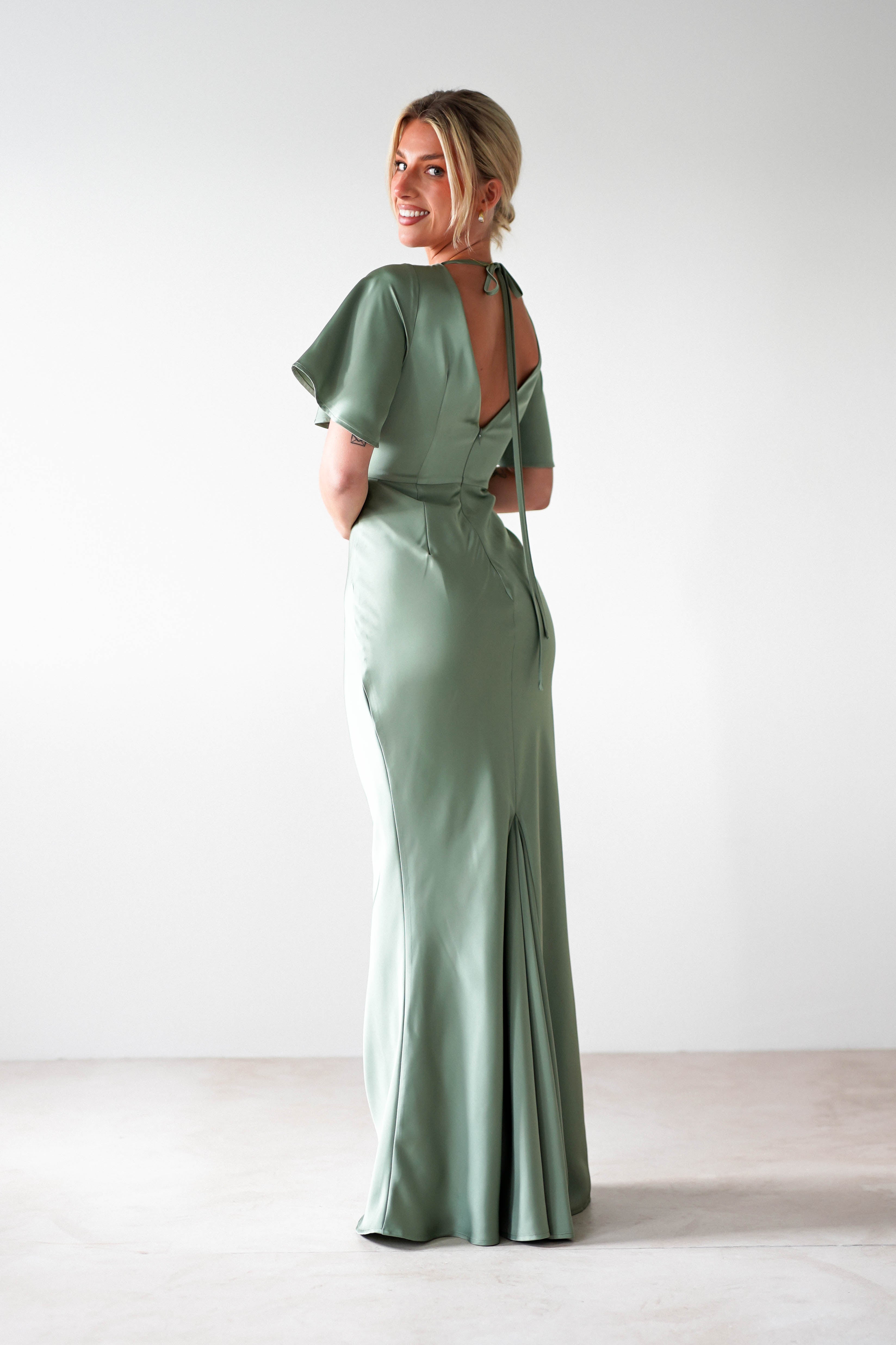 Olivia Soft Matte Satin Maxi Dress | Olive | Oh Hello Clothing | XS (6)