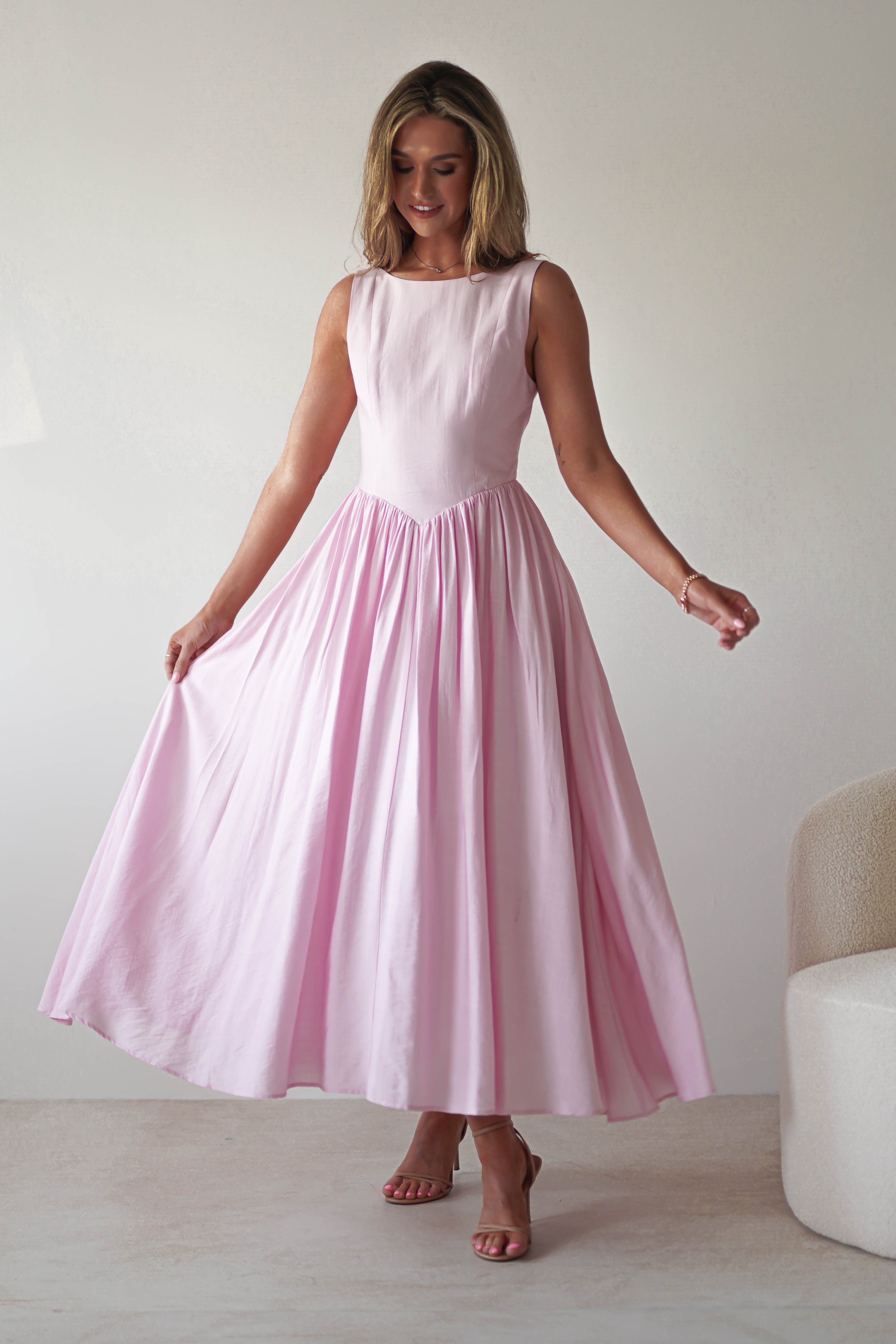 Monroe Skater Midaxi Dress | Pink | Oh Hello Clothing | XS (6)