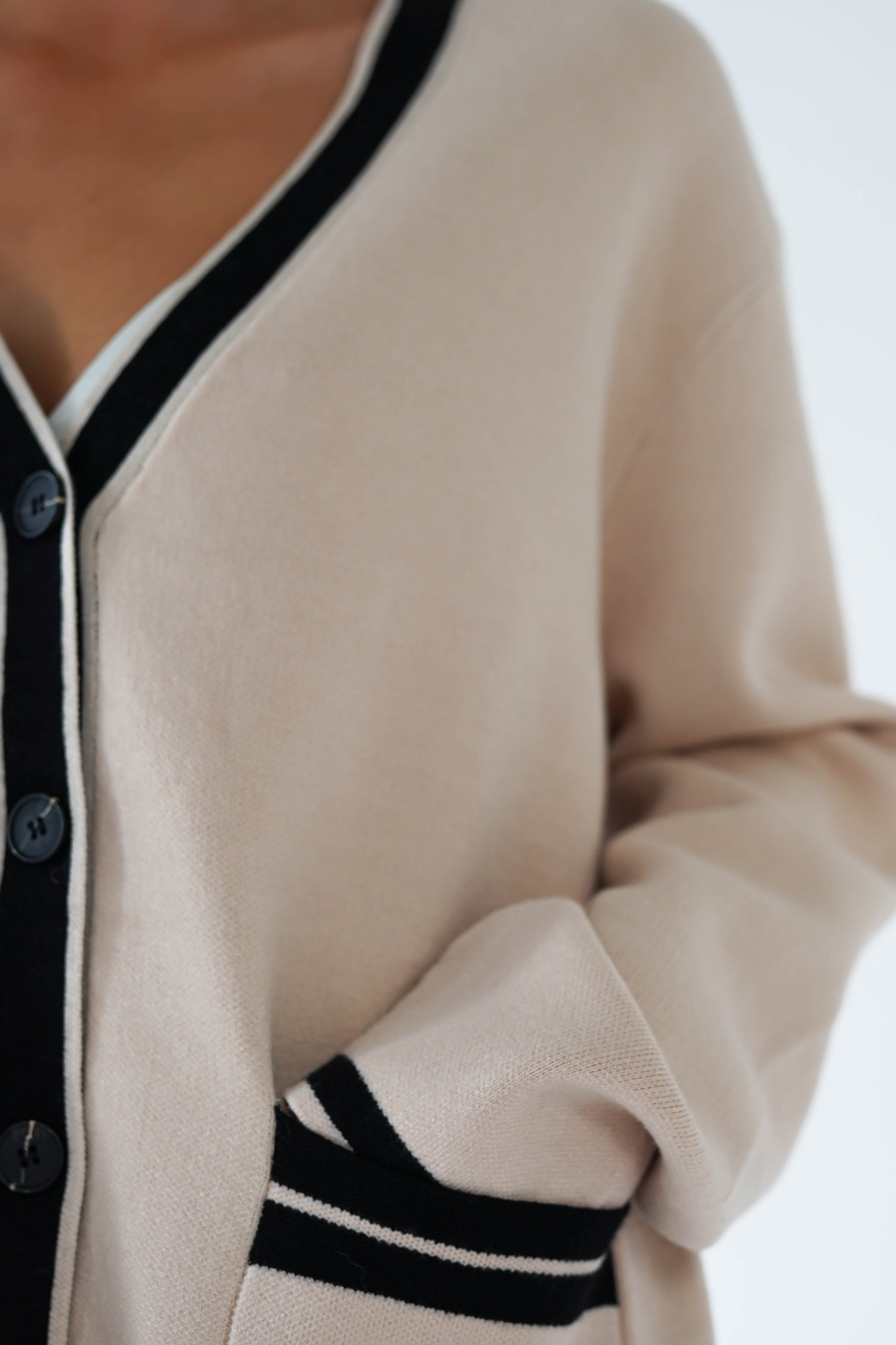 Calvin 2 Tone Over Sized Cardigan | Cream/Black | Oh Hello Clothing | ONE SIZE (6 - 12)