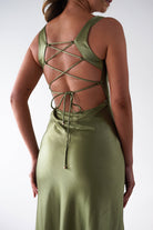 Riviera Soft Satin Maxi Gown | Olive | Oh Hello Clothing | XS (6)