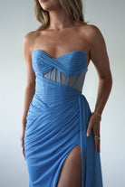 Robyn Draped Fitted Stapless Gown | Blue | Oh Hello Clothing | XS (6)