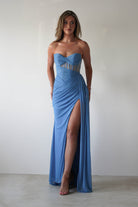 Robyn Draped Fitted Stapless Gown | Blue | Oh Hello Clothing | XS (6)