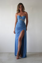 Robyn Draped Fitted Stapless Gown | Blue | Oh Hello Clothing | XS (6)