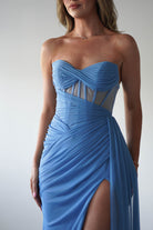 Robyn Draped Fitted Stapless Gown | Blue | Oh Hello Clothing | XS (6)