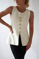Louella Gold Button Waistcoat Top | Cream | Oh Hello Clothing | S/M (6 - 10)