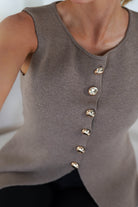Louella Gold Button Waistcoat Top | Brown | Oh Hello Clothing | S/M (6 - 10)