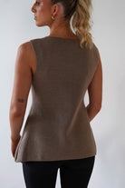 Louella Gold Button Waistcoat Top | Brown | Oh Hello Clothing | S/M (6 - 10)
