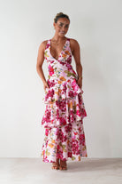 Katrina Floral Print Cotton Ruffle Maxi Dress | Pink | Oh Hello Clothing | XS (6)